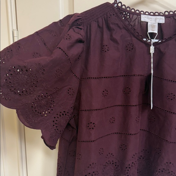 Caroline Constas Burgundy Eyelet Blouse - Picture 4 of 15